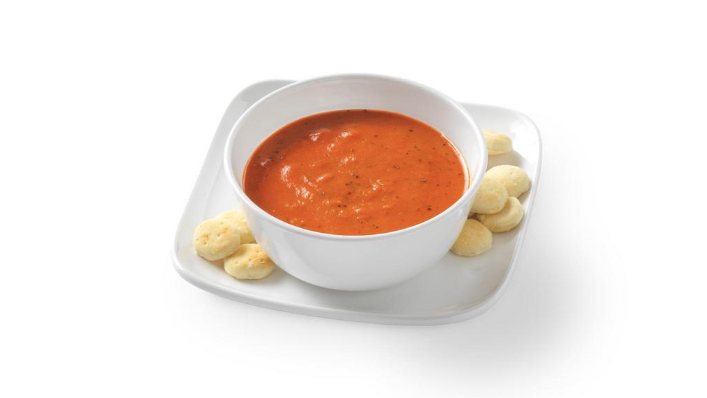 Side Of Tomato Basil Bisque   · Rich and zesty tomato soup with cream, sherry, basil and garlic. | 140 Calories | V | LC | G-S