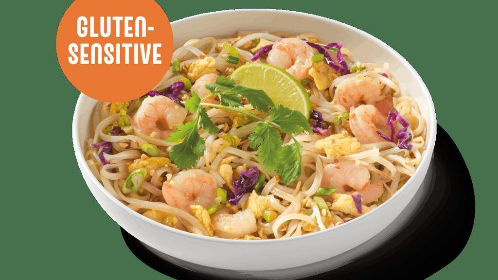 Pad Thai With Shrimp · A popular gluten-sensitive noodle stir-fry with shrimp, scrambled egg, napa and red cabbage, citrus, peanuts, green onions and cilantro. . G-S