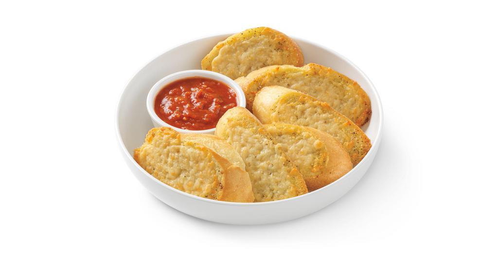 Cheesy Garlic Bread · Parmesan and garlic butter melted over toasted petite baguette with Italian seasonings and marinara dipping sauce. Order 3 or 6.. V