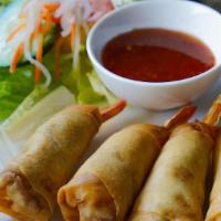 Imperial Rolls · Deep fried whole big size shrimp rolls.
come with 4 rolls and sweet chilly dipping sauce