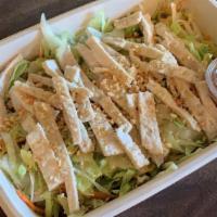 Chicken Salad with Sweet Plum Dressing · Fresh poached chicken breast served on bed of carrot lettuce, jicama and pickled papaya, top...