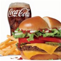Large Jumbo Jack® Cheeseburger Combo · Includes large French Fries and your choice of large drink.