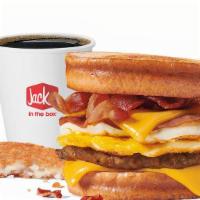 Loaded Breakfast Sandwich Combo · Includes hash browns and your choice of a large drink.