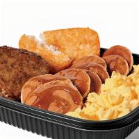 Jumbo Breakfast Platter W/ Sausage Combo · Includes hash browns and your choice of a large drink.