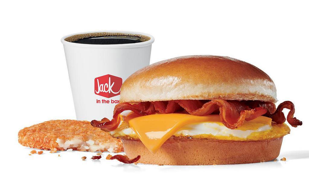 Bacon Breakfast Jack®  Combo · Includes hash browns and your choice of a large drink.