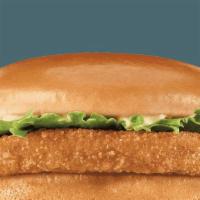 Chicken Sandwich · Breaded chicken patty topped with lettuce and mayonnaise on a buttery bakery bun