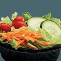 Side Salad · Iceberg and Romaine lettuce blend, with cucumber, carrots, grape tomatoes and seasoned crout...