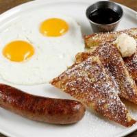 Home Run Special · Two eggs any style with choice of pancakes, waffle, or French Toast and choice meat