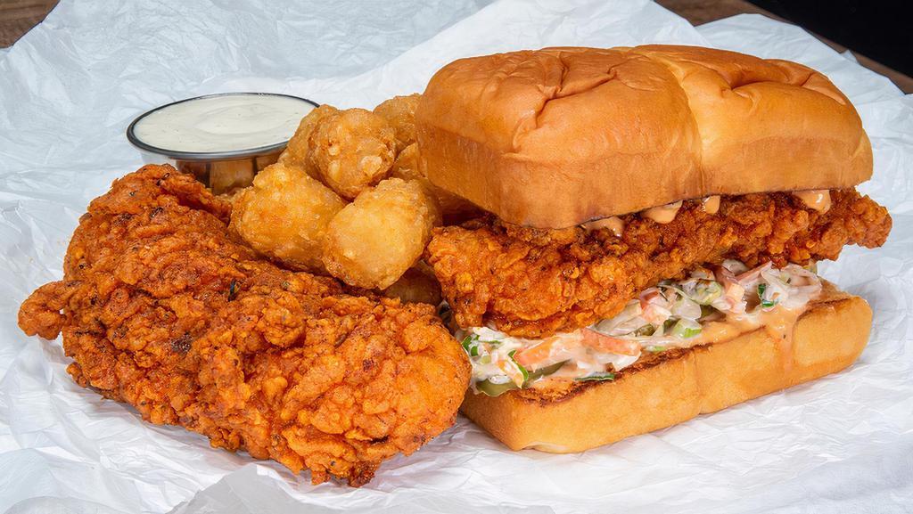 1 Tender & 1 Slider Combo · 1 tender and 1 slider with a choice of fries, tots, hot fries or hot tots