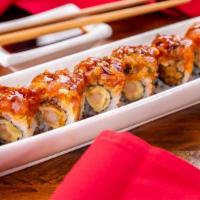 RED DRAGON · Shrimp tempura roll topped with spicy tuna.