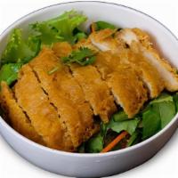 Crispy Chicken over Salad with Peanut dressing · 