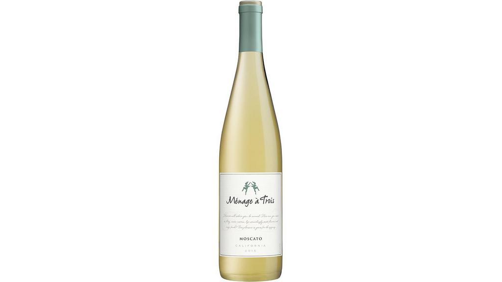Menage a Trois Moscato (750 ml) · Ménage à Trois Moscato Sweet White Blend wraps you up in sweet splendor. A fragrance of orange zest and honeysuckle lead to decadent flavors of ripe summer peaches and bright pineapple drenched in honey and orange blossoms. On the palate, the richness is lifted with delicate carbonation and a lively finish. A life of luxury is just a sip away.