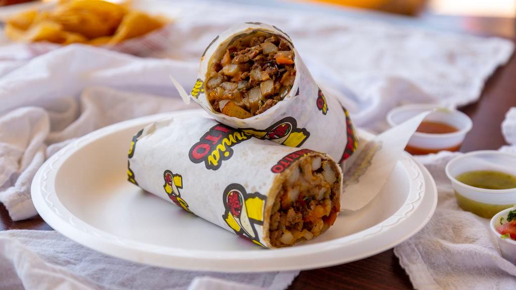 Baby Burrito · With rice, beans, cheese and small drink.