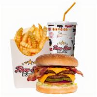9. Double Bacon Combo · Special sauce, lettuce, tomatoes, onions, pickles, american cheese, bacon and two patties