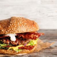 Bacon Ranch Cheeseburger · Freshly prepared Burger, topped with crispy bacon, Ranch, and customer's choice of cheese. S...