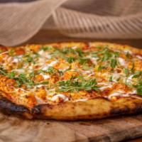 Buffalo Chicken Ranch · tomato sauce, buffalo chicken, roasted cherry tomatoes, cheese blend, housemade ranch and ci...