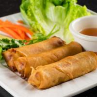 Imperial Rolls · 3 rolls. Mix of ground chicken, shrimp, crab meat, wood ear mushrooms, clear vermicelli, oni...