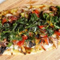 Roasted Vegetable Flatbread · mozzarella, chimichurri, parmesan cheese, balsamic drizzle, fried spinach