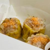 Shu Mai (3) 烧卖 · Canton style ground pork with shrimp and ginger wrapped in wonton skin served with house sau...