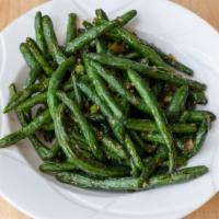 Dry Sautéed String Beans / 干煸四季豆 · String beans stir-fried with preserved vegetables, minced garlic and green onions.