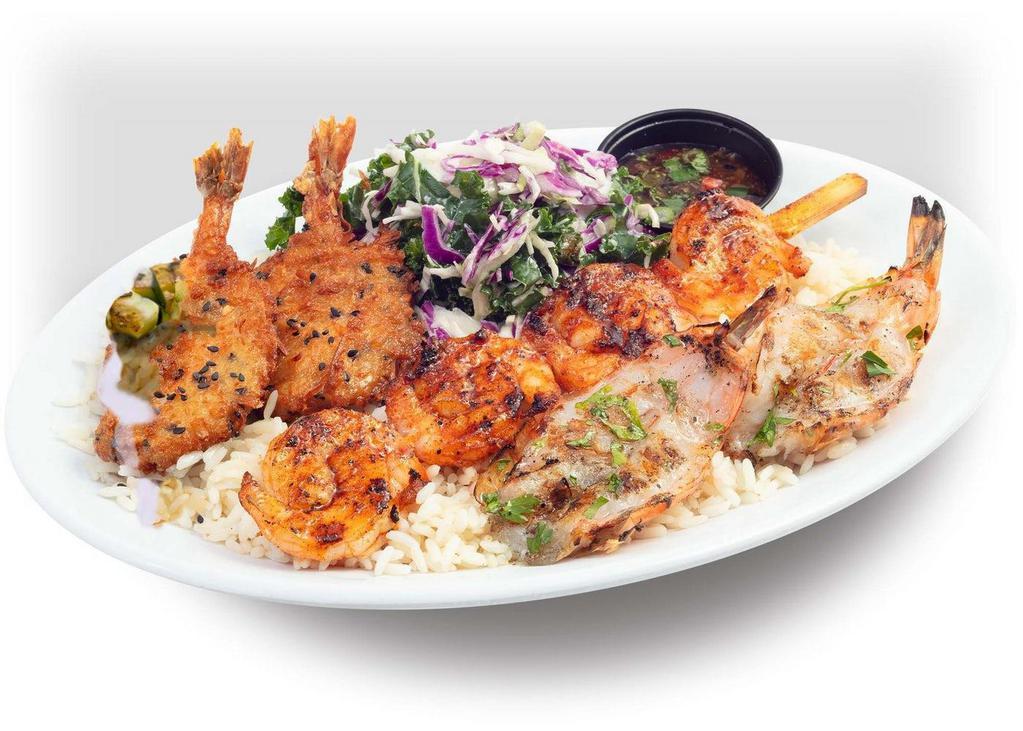 Hawaiian Shrimp Trio · Island inspired Coconut Shrimp with Grilled Hawaiian BBQ Glazed Shrimp Skewer and Giant Shrimp. The perfect meal for a summer Hawaiian BBQ!. *Due to supply-chain issues, guests may be subbed Giant Shrimp in place of Coconut Shrimp. For availability questions, please call the restaurant directly before placing your order.*