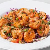 Dynamite Shrimp Bowl · Quick-fried shrimp in our dynamite sauce with fresh cilantro, green onions, tomatoes, red/gr...