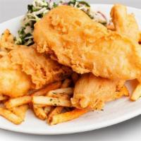 Battered Fish & Chips · Crispy battered Swai filets.  Reminiscent of England, without the gloomy weather.
