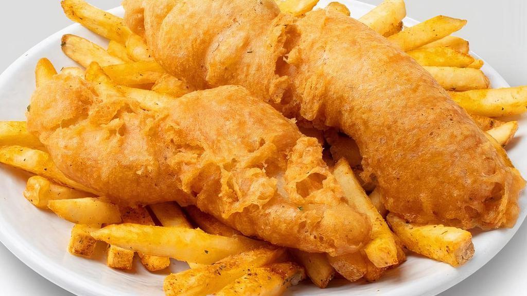 Kids Battered Fish · Battered Swai prepared perfectly in a pint-size portion.. **Delivery orders will receive bottled water instead of fountain drink**