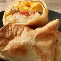 Breakfast Burrito · Hand-made breakfast burrito with eggs, sausage, bacon, hash browns, and cheese. *No Substitu...