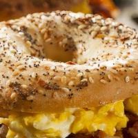 #2 Bacon, Egg & Cheese · Daily baked bagel with bacon, eggs & cheese. No substitutions.