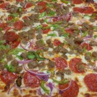 1. Red Sea's Favorite · Sausage, pepperoni, ground beef, red onion, bell pepper.