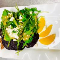 Roasted Beets Salad · Wild arugula, orange, feta cheese, vinaigrette