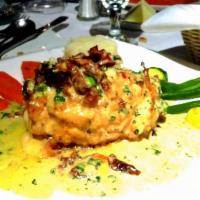 Chicken Cordon Bleu · Stuffed with devilled crab meat, sun-dried tomato vin blanc
