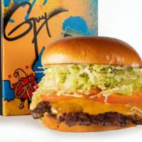 Real Cheezy Burger · 80/20 ground beef, SMC, cheddar,  LTOP, Donkey sauce, garlic buttered brioche