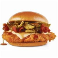 Hot Honey Chicken Sandwich (Spicy) · A juicy chicken breast marinated and breaded in our unique, fiery blend of peppers and spice...