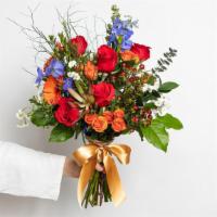 Colorful Blooms Large Bouquet · Roses, spray roses, gerberas, delphinium, hypericum berries, fillers and greens.