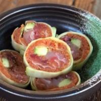Naruto Roll · Cucumber Wrap with Spicy Tuna, Salmon, Hamachi, Avocado, House Ponzu Sauce.