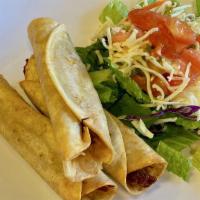 Flautas · 3 pieces. Corn tortillas stuffed with your choice of chicken or carnitas rolled and fried. S...