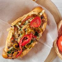 Zesty Veggie Sandwich (Half) · Roasted chili peppers, cheese, tomatoes, mushrooms, and whole roasted cloves of garlic and c...