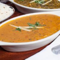 Daal Makhani · Mixed lentils cooked with cumin and creamy sauce and garnished with coriander.