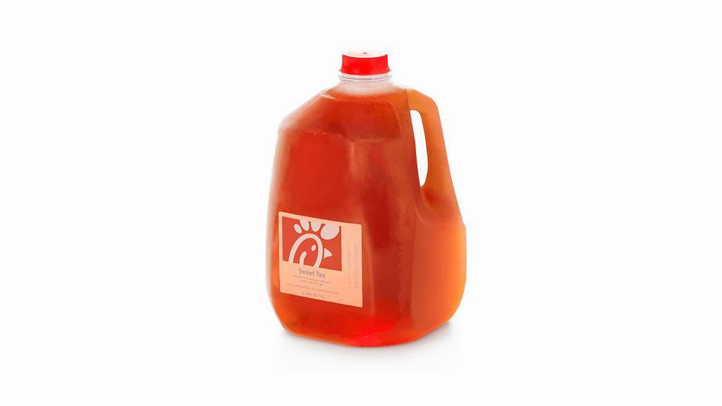 Gallon Chick-Fil-A® Iced Tea (1/2 Sweet Tea, 1/2 Unsweet Tea) · A gallon beverage container filled with ½ of our freshly-brewed sweet tea and ½ of our freshly-brewed unsweet tea.