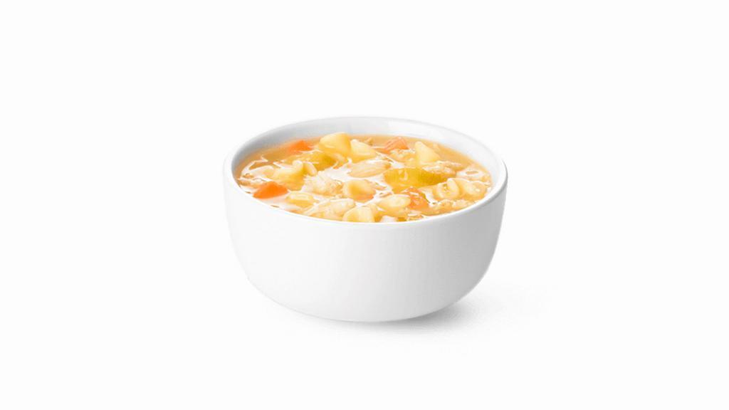 Chicken Noodle Soup · Shredded Chick-fil-A® chicken breast, chopped carrots and celery with egg noodles in a hearty broth. Served with Saltine crackers.
