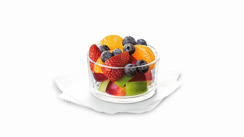 Fruit Cup · A nutritious fruit mix made with chopped pieces of red and green apples, mandarin orange segments, fresh strawberry slices, and blueberries, served chilled. Prepared fresh daily.