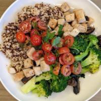 Florentine · brown rice & quinoa, broccoli, garlic sauteedmushrooms, sautéed pea sprouts with tomato basi...