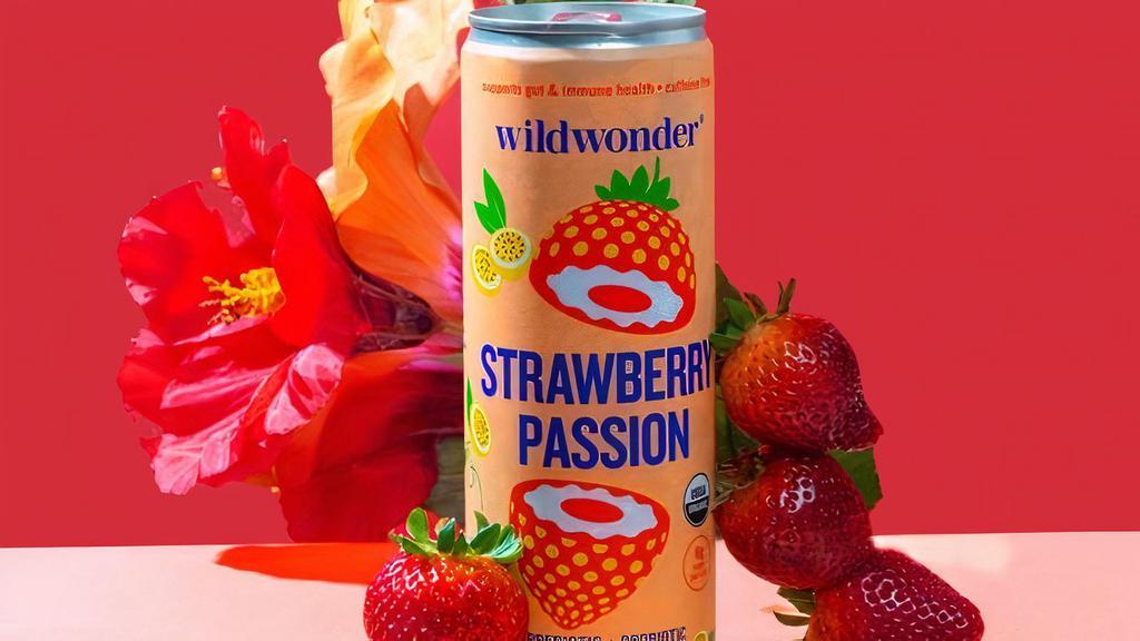 wildwonder: Strawberry Passion · Strawberry feels forever with this tropical fusion between passion tea and a strawberry popsicle. Perfectly ripe strawberries meet tart passion fruit juice for a naturally sweet and juicy refresher. Balanced with freshly brewed hibiscus and elderflowers, one sip will ignite your immunity and inspire your passion.

5g dietary fiber - 1 billion CFUs live probiotics
6g sugar - caffeine free