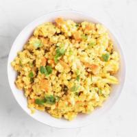 Spicy Curried Couscous  · roasted cauliflower & carrots with Mendo's signature spice mix. vegan