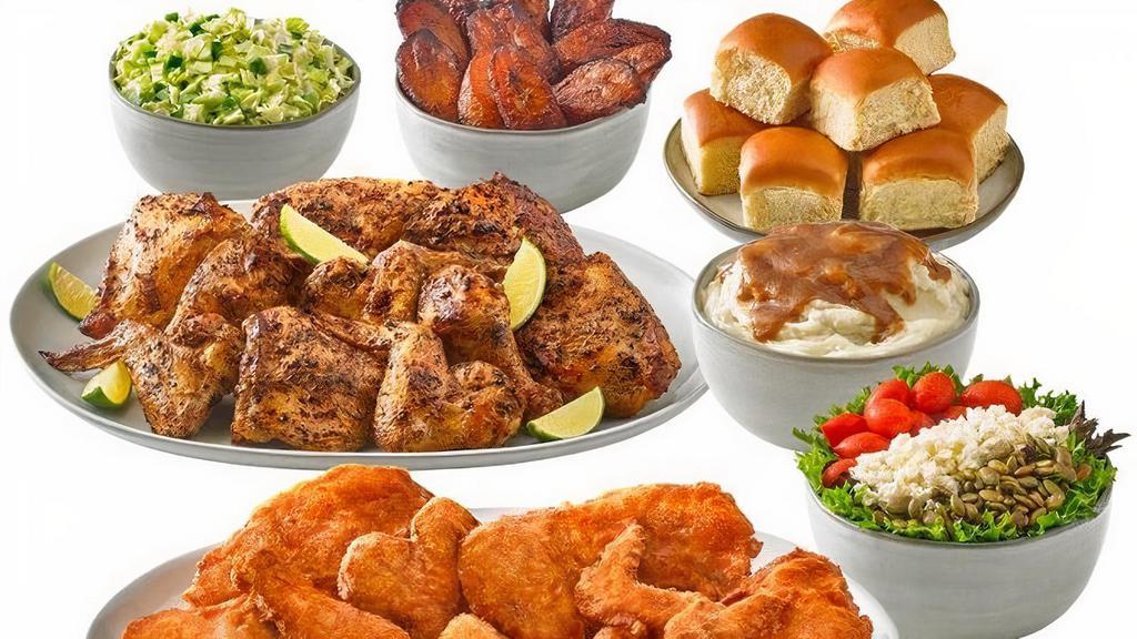 20 Piece Family Meal · Your Choice of Campero Fried or Grilled Chicken. Includes 4 Family Sides and Your Choice of Tortillas or Dinner Rolls.