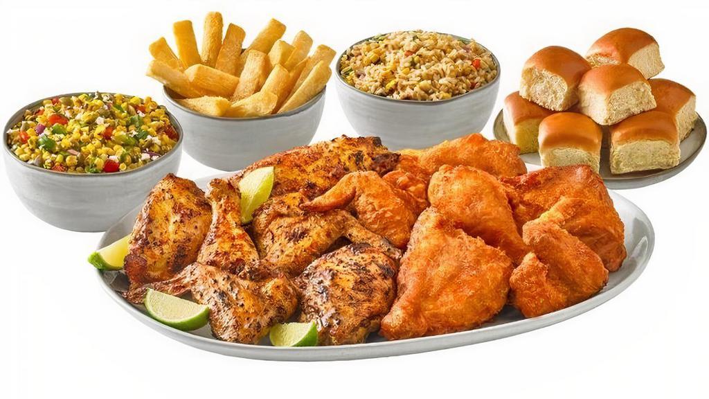 12 Piece Family Meal · Your Choice of Campero Fried or Grilled Chicken. Includes 3 Family Sides and Your Choice of Tortillas or Dinner Rolls.