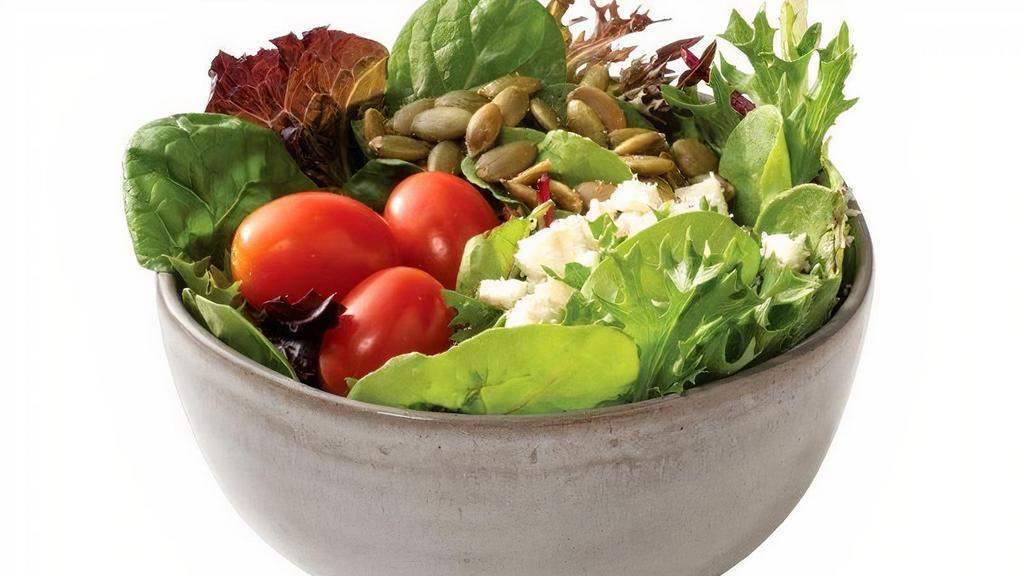 Garden Salad · Spring Mix, Roasted Corn & Peppers, Grape Tomatoes, Feta Cheese and Pumpkin Seeds. Includes Choice of Dressing.