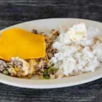 Ground Beef (Angus) Scramble · ANGUS Ground Beef scrambled with Bell Peppers and White Onions, Cheese (add an additional ch...